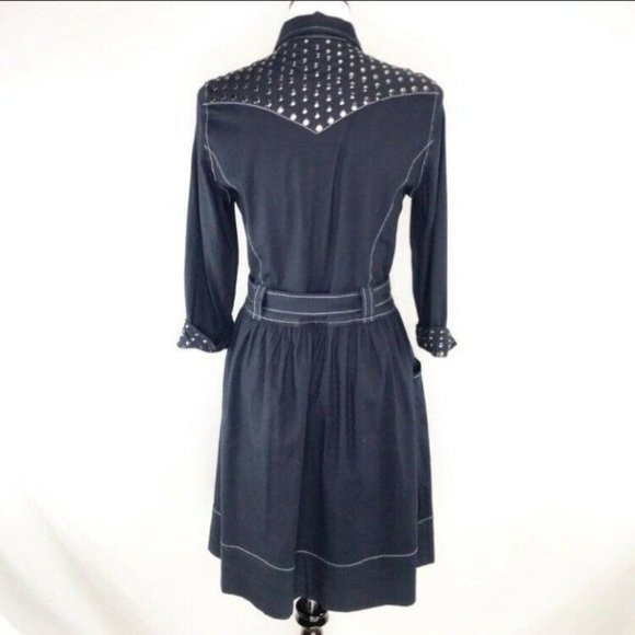 Vtg Stetson 3/4 Sleeve Studded Western Jean Dress - Picture 5 of 10